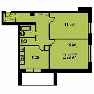 2-комнатная квартира 1 Башня Тишинская Башня Тишинская планировка двухкомнатной квартиры 1