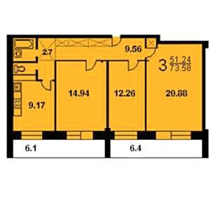 Башня Вулыха планировка трехкомнатной квартиры