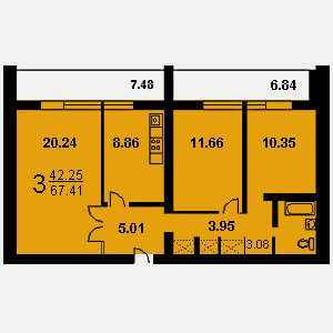 3-комнатная квартира 1 И-700А Дом И-700А планировка трехкомнатной квартиры 1