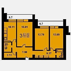 3-комнатная квартира 2 И-700А Дом И-700А планировка трехкомнатной квартиры 2