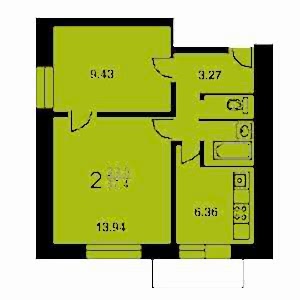 2-комнатная квартира 1 II-18 Дом II-18 планировка двухкомнатной квартиры 1