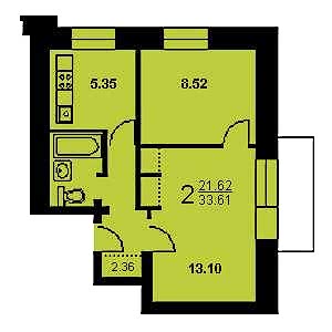2-комнатная квартира 2 II-29 Дом II-29 планировка двухкомнатной квартиры 2