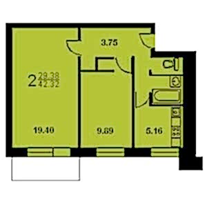2-комнатная квартира-5 II-29 Дом II-29 планировка двухкомнатной квартиры 5