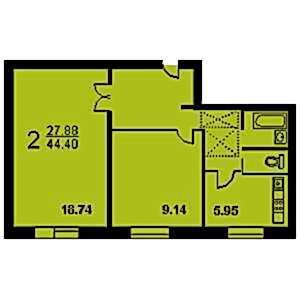 2-комнатная квартира 1 II-49 Дом II-49 планировка двухкомнатной квартиры 1