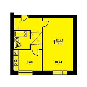 1-комнатная квартира II-49 Дом II-49 планировка однокомнатной квартиры