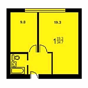 1-комнатная квартира 1 II-68-2 Дом II-68-2 планировка однокомнатной квартиры 1