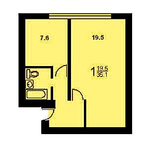 1-комнатная квартира 2 II-68-2 Дом II-68-2 планировка однокомнатной квартиры 2