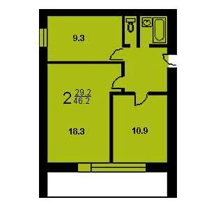 2-комнатная квартира 2 II-68-3 Дом II-68-3 планировка двухкомнатной квартиры 2