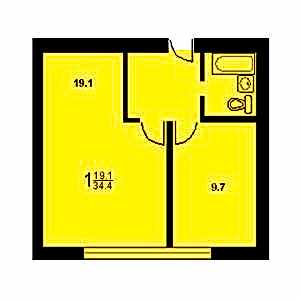 1-комнатная квартира 2 II-68-3 Дом II-68-3 планировка однокомнатной квартиры 2