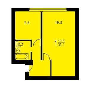 1-комнатная квартира 2 II-68 Дом II-68 планировка однокомнатной квартиры 2