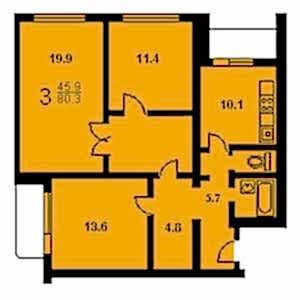 Дом КОПЭ планировка трехкомнатной квартиры 1