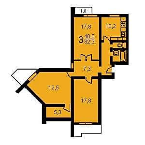 Дом П-3 планировка трехкомнатной квартиры 2