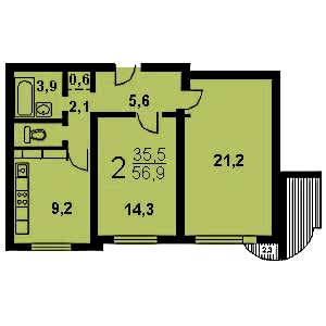 2-комнатная квартира П-3М Дом П-3М планировка двухкомнатной квартиры