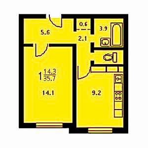 1-комнатная квартира П-3М Дом П-3М планировка однокомнатной квартиры