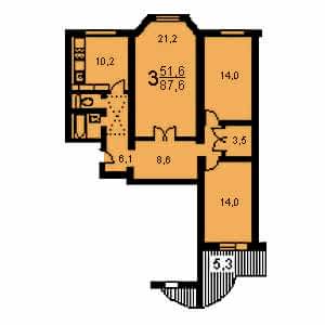 3-комнатная квартира П-3М Дом П-3М планировка трехкомнатной квартиры