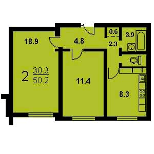 2-комнатная квартира 1 П-44 Дом П-44 планировка двухкомнатной квартиры 1