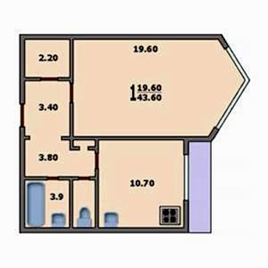 1-комнатная квартира П-44М Дом П-44М планировка однокомнатной квартиры