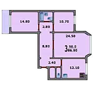 3-комнатная квартира П-44М Дом П-44М планировка трехкомнатной квартиры