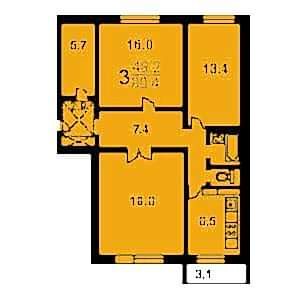 Дом П-46 планировка трехкомнатной квартиры